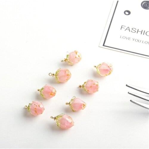 Julie Wang 5PCS Resin Tiny Pink Strawberry Charms Fruit Pendant Bracelet Earrings Jewelry Making Accessory Decor