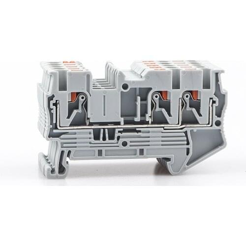 Terminal Block Din Rail Mount PT 2.5-Twin 3 Conductors Push In Spring Screwless Feed Through Wire Conductor 10pcs Wire Connector
