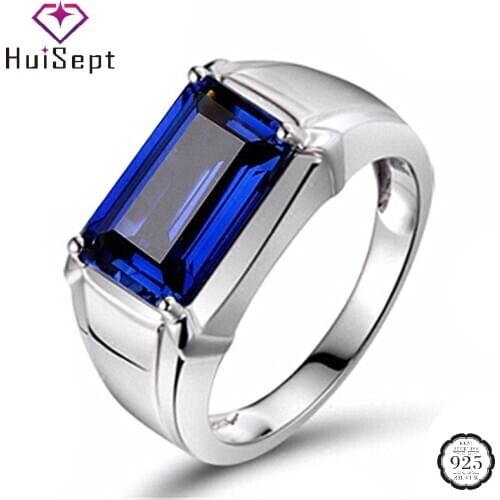 HuiSept Ring 925 Silver Jewelry Rectangle Shape Sapphire Gemstone Open Finger Rings for Women Men Wedding Engagement Party Gift