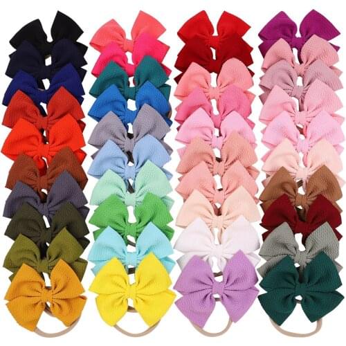 Bulk 60pc/lot Girls 4.5" Solid Fabric Hair Bow Headbands,Kids Hair Bows Elastic Headbands Nylon Headband Kids Hair Accessories