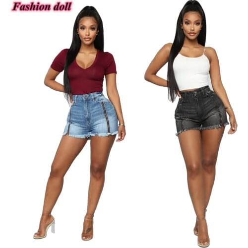 2019 summer denim shorts blue/black Sexy zipper jeans hot cowboy short pants mid waist Cotton without elasticity