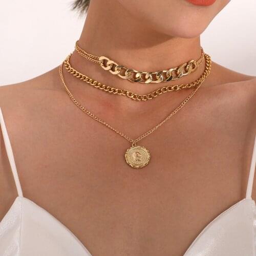 Multi-layer Fashion Circle Shape Portrait Necklace Pendant Creative Personality Punk Lock Thick Clavicle Chain Necklace Jewelry