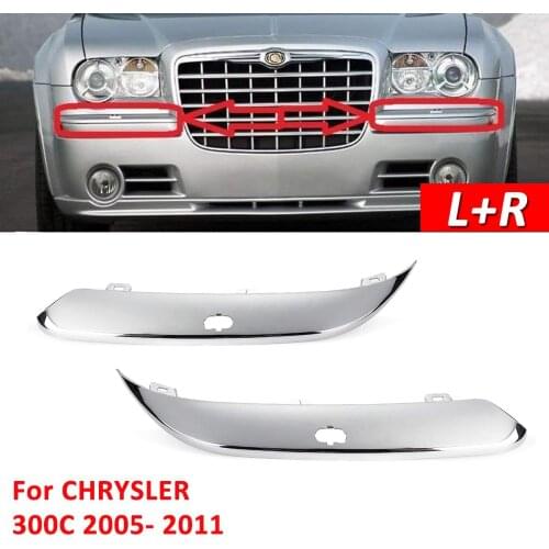 New 1Pair Car ABS Chromium Front Bumper Light Cover Bumper Trim Protector Strip Moulding With Holes For CHRYSLER 300C 2005-2011