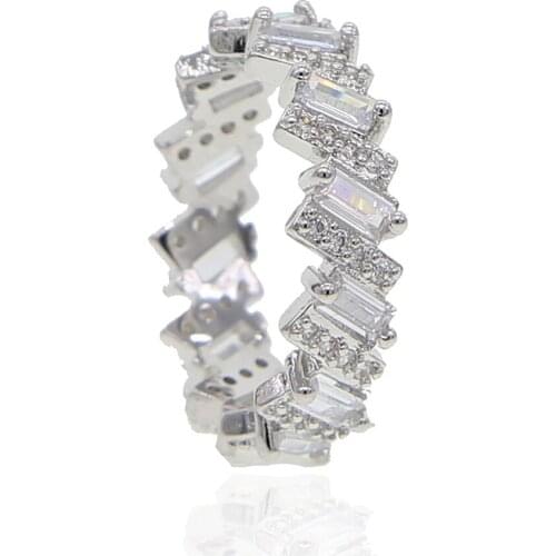 Micro Paved AAA Zircon Fashion wedding engagement ring for women Sparking bling cubic zirconia baguette cz lady finger ring