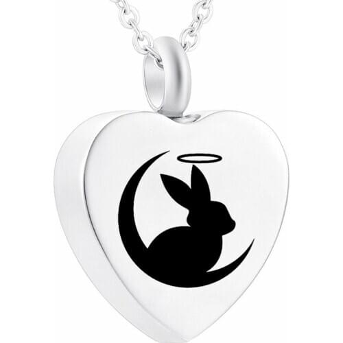 Urn Necklaces for Ashes Cute Rabbit and Moon Cremation Urn Locket Stainless Steel Jewelry