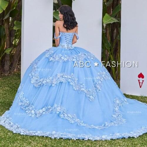 Sky Blue Quinceanera Dresses Lace Up Appliqued Beaded Crystal Princess Ball Gown Prom Party Sweet 16 Gowns Vestidos De 15 Años
