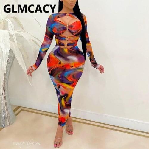 Long Sleeve Cut Out Sexy Party Club Midi Dress