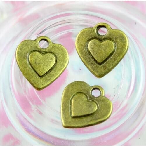 100pcs/lot Charms Heart 10*11MM Antique Bronze Color Pendants Making DIY Handmade Jewelry Finding For Bracelet