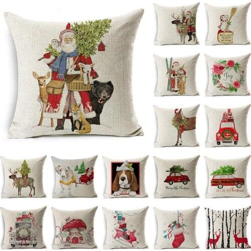 Christmas Dog Santa Claus Reindeer Cushion Cover Throw Pillow Case Sofa Decor Decorative Pillowcase Pillow Cover