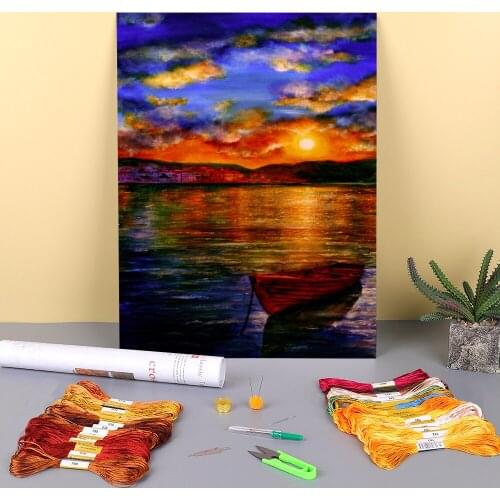 Natural Scenery Printed Fabric 11CT Cross-Stitch Embroidery Complete Kit DMC Threads Craft Sewing Handmade Different