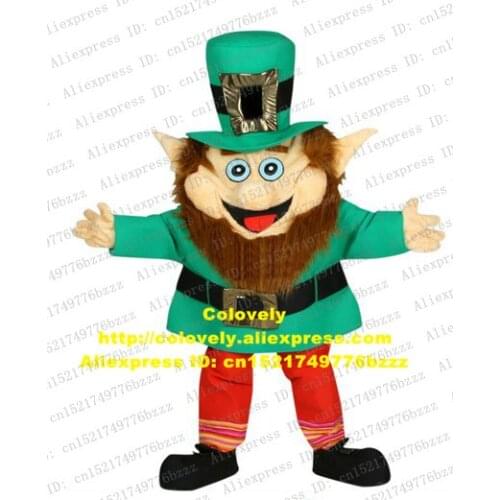Happy Pink Larry The Leprechaun Mascot Costume Adult Size With Round Green High Hat Short Brown Hairs Sharp Ears No.7970 FS