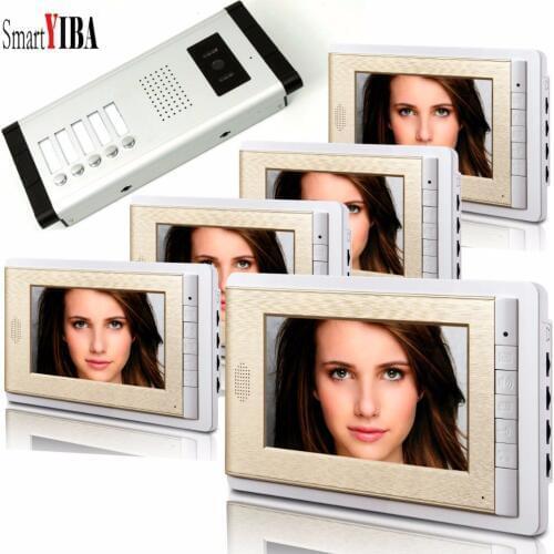 SmartYIBA 7" Video Door Camera kits Video Entry Access System For 5 Units Apartment Hotel Rooms Video Door Phone Door Bell Kits