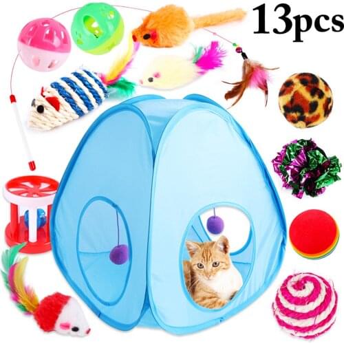 13PCS Funny Cat Toys Set Interactive Assorted Tent Funny Cat Ball Toys Pet Tent For Kitten Cat Pet Toy Supplies Accessories