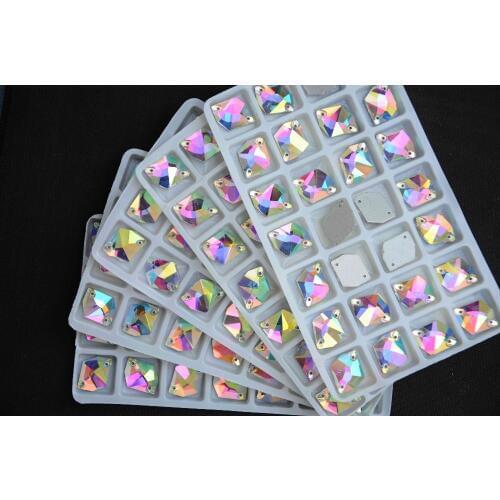 All Sizes Cosmic Shape Sew On Stones Crystal Clear AB Flat Back 2 holes11*14mm,13*17,16x21,21*27mm Glass Sewing Crystal Beads