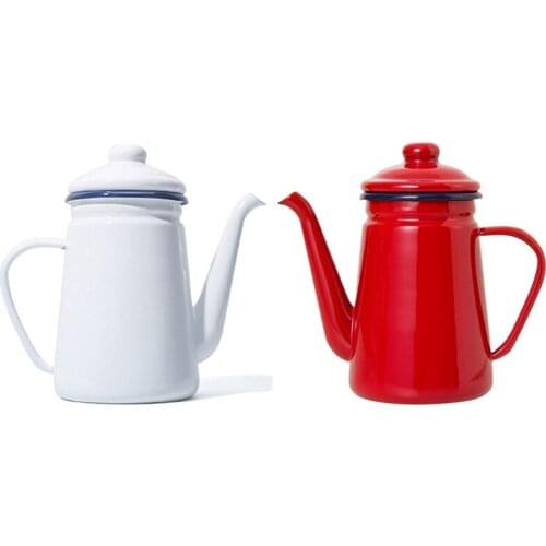 1.1L High-Grade Enamel Coffee Pot Pour over Milk Water Jug Pitcher Barista Teapot Kettle for Gas Stove and Induction Cooker