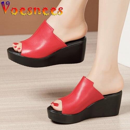 Womens Slippers Patent Leather Wedges Platform Sandals Summer 2021 New Sponge Cake Thick-Soled Peep Toe Slides Soft-Soled Shoes