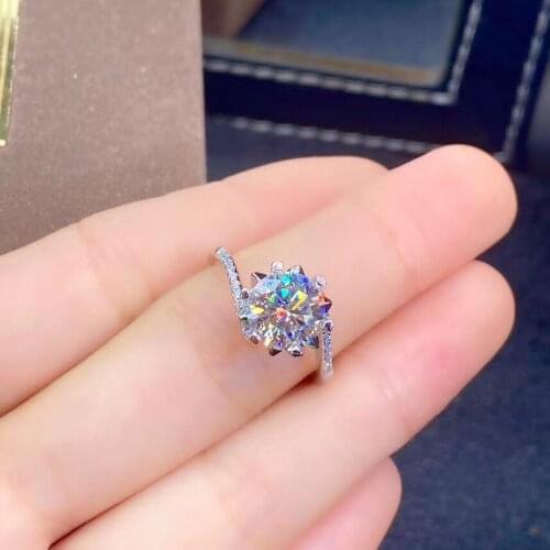 Luxury atmosphere womens 925 silver Moissan diamond ring engagement party gift jewelry