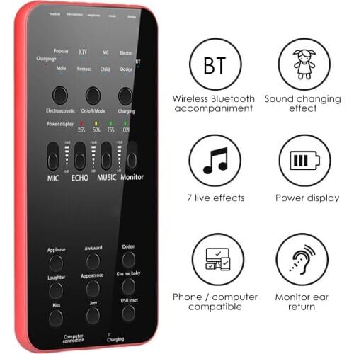 NEW E6 Sound Card 7 Live Effects Wireless Bluetooth Accompaniment USB Live Sound Card for Karaoke Song Recording Live Broadcast