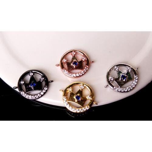 10Pecs Turkish Style Crown shape Double Bails Connector CZ zircon Micro pave crystal Charm Bracelet necklace Jewelry CT155