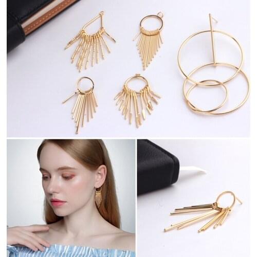 2pcs Vintage Geometric Tassel Dangle Earrings For Women Fashion Jewelry Copper Plated Gold Pendant Diy Jewelry Accessories