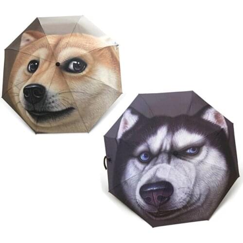 21 inches Creative automatic umbrella Animal Husky Dog pattern Rainproof and UV protection parasol high quality big sunshade