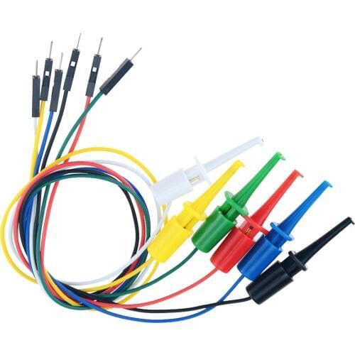 6PCS Male Head Line 30CM To Mini Single Test Hook Clip Test Probe Hook Round Crocodile Clip Hook Test Clip Connecting Wire Hook
