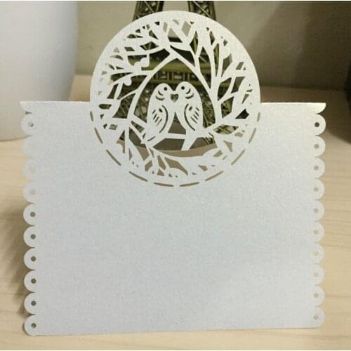 Good quality white and purple color laser cut table card,seat card