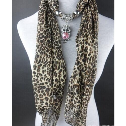 Free 2018 GREY Adorn article scarf wholesale alloy owl set auger pendant fashion leopard grain scarf24PCS