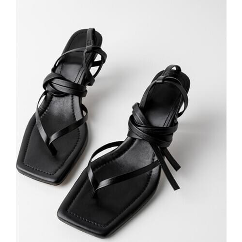 Sandals Women 2021 Summer Square Toe Lace Up High heels Shoes Woman Vintage Fashion Stiletto Ladies Shoes femmes sandales mujer