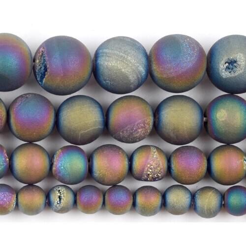 Natural Colorful Druzy Agates Stone Beads Round Loose Spacer Beads For Jewelry Making 6/8/10/12mm DIY Bracelet Necklace