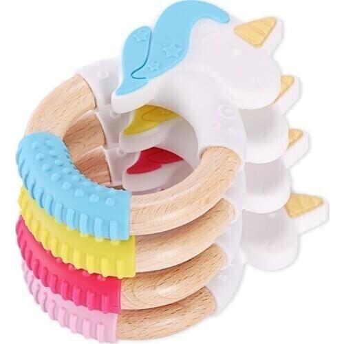 Chenkai 10PCS Rabbit Silicone Wooden Teether Baby Animal Teether For DIY Baby Nursing Chewing Teether Chain Pendant Necklace Toy