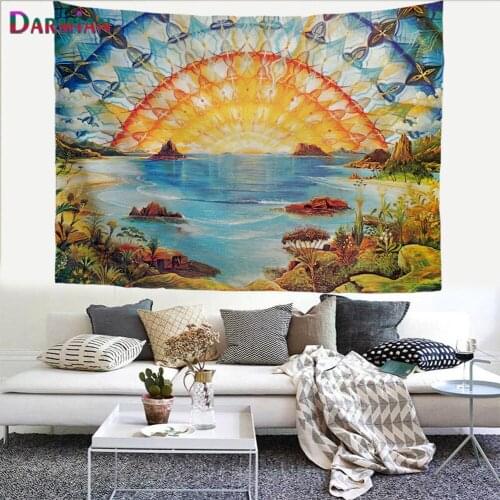 DARMIAN 2021 Psychedelic Landscape Art Print Wall Hanging Tapestry Hippie Tapestries Background Wall Cloth Home Decor Carpet Mat