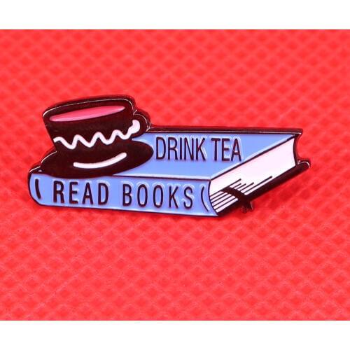 Drink tea and read books enamel pin literature jewelry tea cup brooch book badge bookish bookworm gift men women accessories