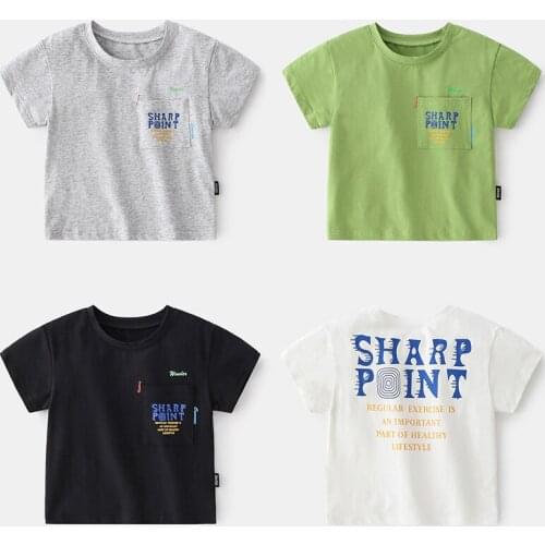 New summer style Korean wide-shoulder cotton spandex stretch breathable letters short-sleeved T-shirt baby top