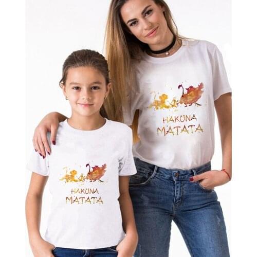Matching Family T Shirts Clothes Mother Father Kids Summer Short Sleeve Casual White O-neck Tshirts Hakuna Matata Cartoon Tops