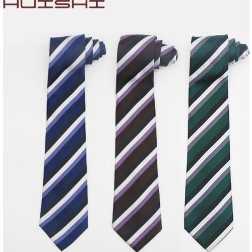 HUISHI new fashion mens strip design polyester necktie