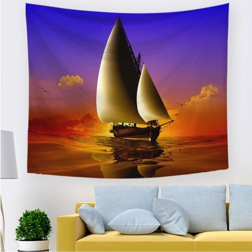 2021Hawkalice Nautical Boat Sea Tapestry Sailing Boat Wall Hanging Hippie Tapestries Decor For Living Room Bedroom Wall Tapestry