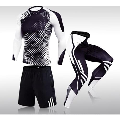 3 Pcs Tracksuits Suit Men Running Sports Suit Compression Sportswear Male Bodybuilding T-shirt pants Man Training