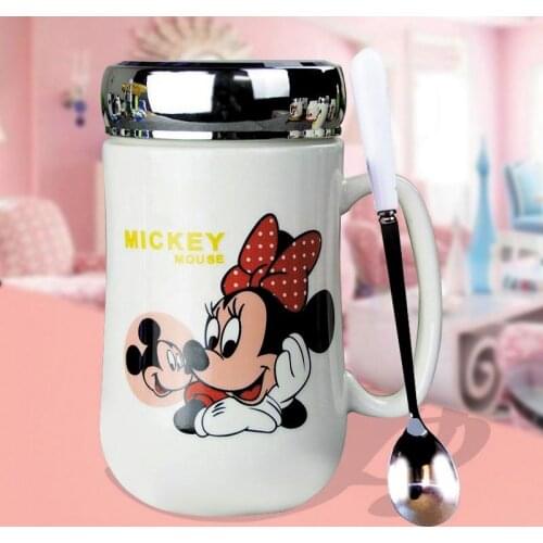 2019 New 450ML Disney Mickey Minnie Ceramics Mug with Lid Office Home Cup Coffee Water Bottle Women Children Bone china Cup