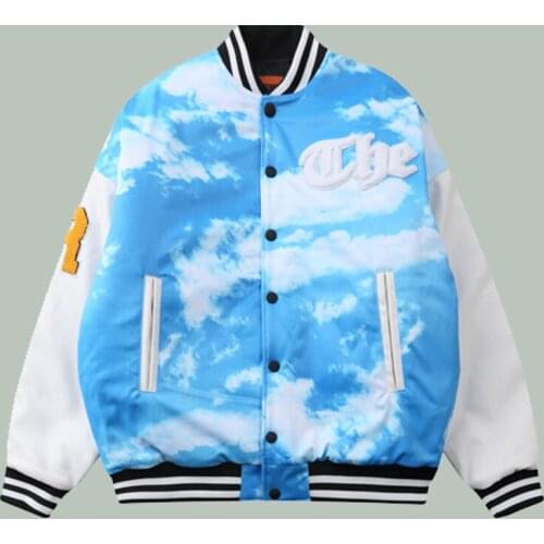 Hip Hop Cloud Print Patchwork Baseball Jacket Men Harajuku Streetwear Couples Oversize Jackets Spring Campus Bomber Unisex Coats