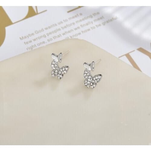 MESTILO New Cute Small Double Gold Color Bowknot Shape Rhinestones Animal Stud Earrings Classic Jewelry Earrings Girl Gifts