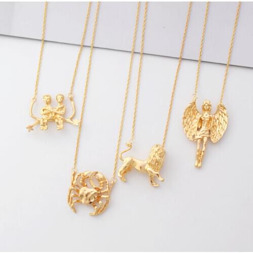 Wholesale 12pcs/ lot fashion jewelry accessories metal Zodiac Sign Necklace 12 Constellation Necklaces