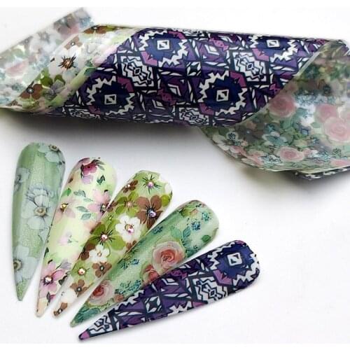 5 PCS Colorful Flowers Stickers/Vintage elements On Nails Foil Transfer Starry Sky Summer Sliders For Manicure Nail Art Decals