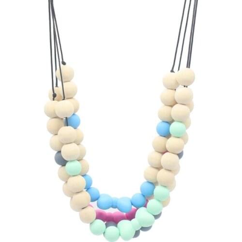 New Arrival Silicone Baby Teethers Newborn Accessories Infant Teething Toys Bow Pendant Wooden Bead Teether Chain Mordedor Bebe