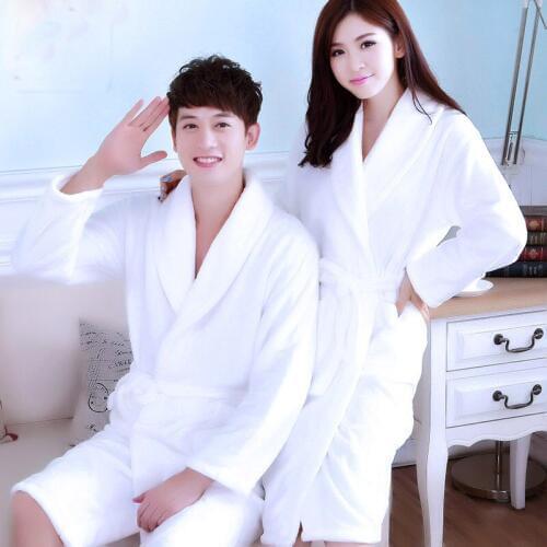 Autumn/Winter Flannel Couples Robe Men/Women White Bathrobe Coral Flannel Long Sleeve Lovers Home Bathrobe Lounge Negligee халат