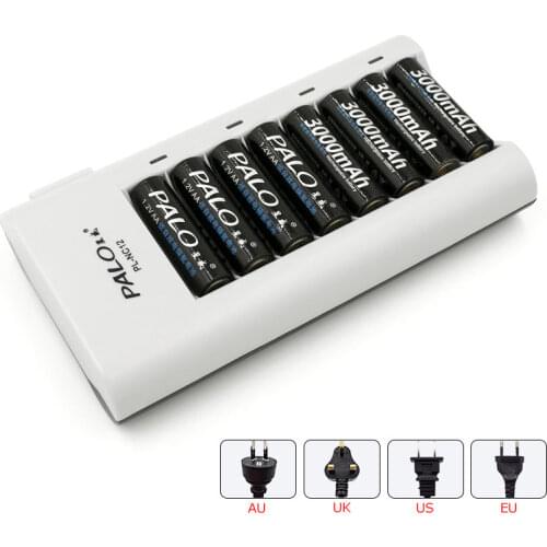 PALO AA battery charger 8 slots smart charger for NI-MH NI-CD 1.2V AA/AAA rechargeable battery LED display charger