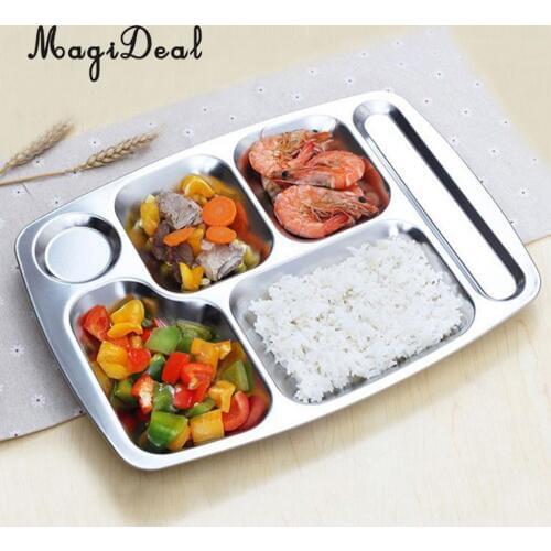 Stainless Steel Divided Lunch Food Serving Bento Box Tray Restaurant Canteen Tableware Rectangular Camping Hiking