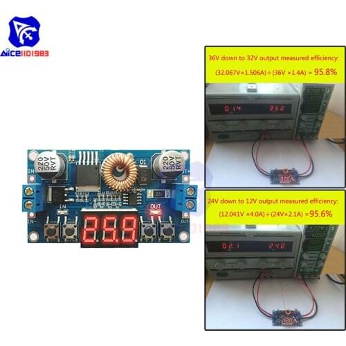 Diymore DC-DC 5 -36V to 1.2 -32V 5A Step-Down Buck Converter Power Supply Module Digital LED Voltmeter Panel