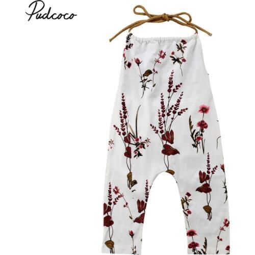 Pudcoco 2018 Printed Floral Kids Baby Girl Rompers Toddler Girls Romper Jumpsuit Summer Backless Baby Clothes Rompers White 0-4T