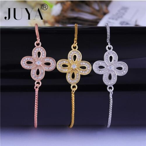 Gold Rose Gold Chain Adjustable Bracelet Femme 2018 Copper Zircon Flower Charm best friend bracelet handmade jewelry